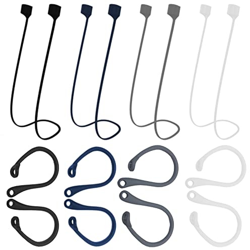 4 Pairs Ear Hooks for Earphones, with 4 Pcs Earphone Anti Lost Strap Silicone Anti-Lost Wire Anti-Lost Cord of Wireless Earphones Ear Hooks Earphone Loops Replacement Ear Hooks for Sports Running