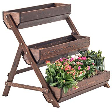 FLBT Pflanzenständer Blumenleiterständer mit 3 Ebenen Wohnzimmer Holzbodenstehender Pflanzenständer Gartenterrasse Einfaches Blumenregal Perfekte Dekoration