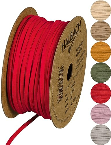 Halbach veganes Kunstlederband, 3 mm x 20 m, weinrot | Veganes Lederimitat, für Armbänder, DIY-Handwerk, Scrapbooking und Kartenherstellung