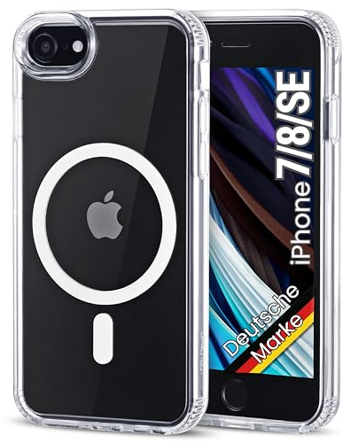 JProtect für iPhone 7/8 / SE 2020 / SE 2022 Hülle für Magsafe Zubehör (TOP Schutz & Magnetkraft) Magnetische Handyhülle Transparent für iPhone SE Hülle MagSafe Magnet für Case Stoßfest