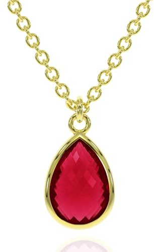 Garnet Necklace for Women, Premium Gold Pear Drop Necklaces for Women - Tarnish Free 18K Gold Vermeil Certified S925 Classic Statement Necklace Gold Jewelry for Women - Mothers Day Gifts for Mom Wife