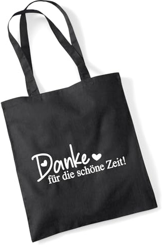 Huuraa Jutebeutel Danke für die schöne Zeit Herzen 10 Liter Black Baumwolle Tasche Geschenkidee