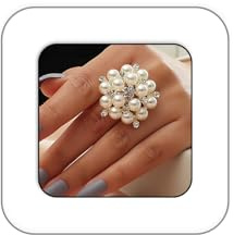 Cicod Vintage Pearl Ring Stacking Pearl Cluster Rings Adjustable Open Full Finger Ring Trendy Personality Pearls Statement Prom Jewelry for Women