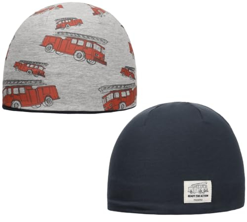 maximo Fire Trucks Kids II Wendemütze Kindermütze Beanie Kinder - mit Futter Winter Herbst-Winter - 47-49 cm blau-grau
