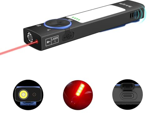Ycbright YC8001 Linterna plana recargable, 1000 lúmenes altos EDC linterna y luces LED de haz rojo combinado, zumbador, adecuado para uso al aire libre, senderismo