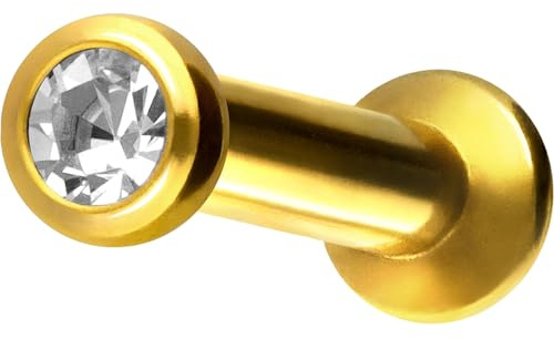 PIERCINGLINE Titan Triple Piercing Mini Labret mit Push Fit FLAT DISC + KRISTALL Piercing Nase Ohr Lippe Conch Tragus Medusa 5 x 1,5 Goldfarben