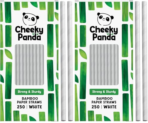 The Cheeky Panda Bamboo Paper Straws | 250 White Coloured Paper Drinking Straws (Pack of 2)
