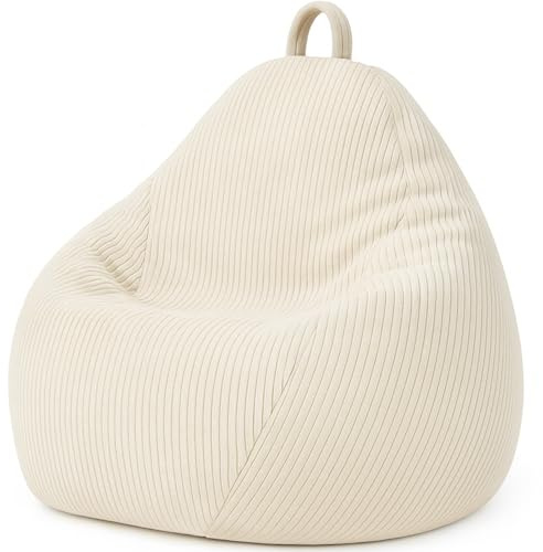 bananair - Sitzsack Cord, Weich & Bequem, Maschinenwaschbarer Bezug, Gaming Sitzsack mit Schaumstoffflocken Füllung, Beanbag für Kinder und Jugendliche (105x85 cm, Gebrochenes Weiß)