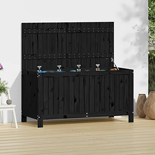 Homgoday Gartentruhe Kissentruhe Auflagenbox Kissenbox Gartenbox Aufbewahrungsbox Gartentruhe Holztruhe Deckel mit Gasdruckfeder | für Garten Terrass Schwarz 121x55x64 cm Massivholz Kiefer