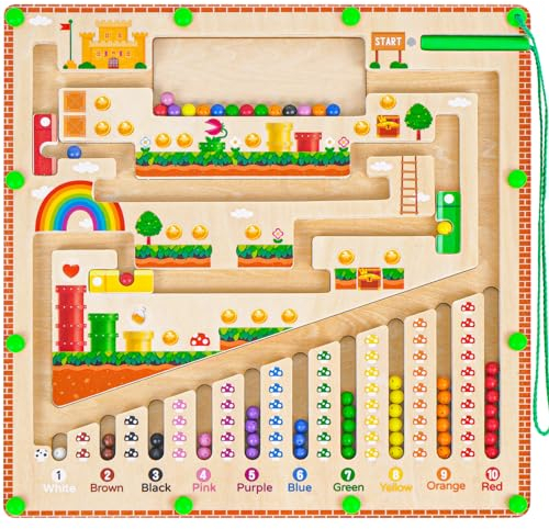 Montessori Spielzeug Magnetspiel Labyrinth ab 2 3 4 5 6 Jahre, Magnete Kinder Motorikspielzeug Magnet Spiel, Kinderspielzeug Magnetic Spiel, Holzspielzeug Geschenk für 2 3 4 Jahr Jungen Mädchen