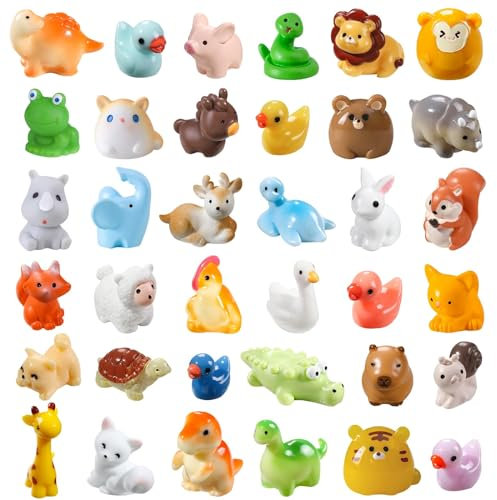 JOISHOP 40pcs Mini Resin Animals, 40 Styles Tiny Resin Animals Miniature Little Small Animal Figures Bulk for Micro Fairy Garden Landscape Accessories Dollhouse Hide Crafts Aquarium Decor