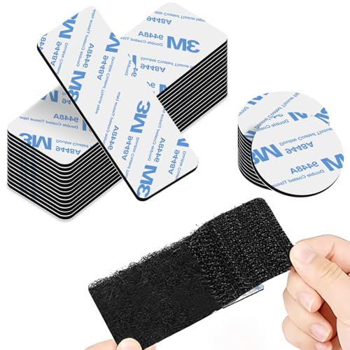 12PCS Tape Self Adhesive, Sticky Back Strips, Double Sided Tape and Heavy Duty Sticky Pads, Black Tape Self Adhesive for Fabric, Hook and Loop Tape for Hanging or Organizing Item(Circle+Square)