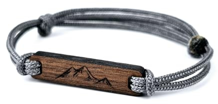 Edelholz-Armband mit Berggravur, Paracord Armband: Rückseite personalisierbar & Made in Germany