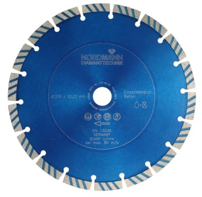 NORDMANN DIAMANTTECHNIK Diamant Trennscheibe N-10 230 x 22,23 mm, Diamantscheibe für Beton, Stahlbeton, Klinker & Ziegel, ideal für alle Arten von Beton, auch mit Armierung