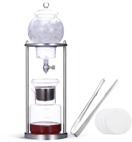 600ml Cold Brew Coffee Tower, Stainless Steel Frame, Borosilicate Glass - Ice Drip Machine for Home Office