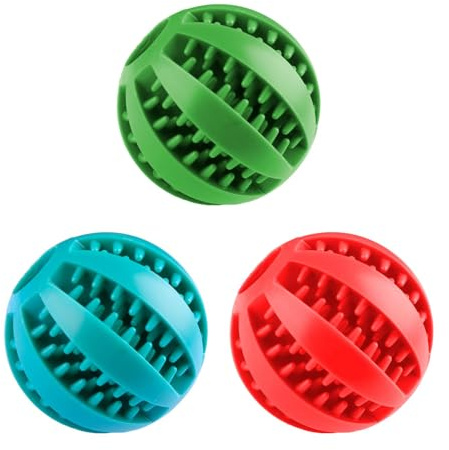 Tabanzhe 3-Pack Dog Treat Balls - Rubber Food Dispenser Set, Tooth Cleaning Chew Balls, Interactive Puzzle Training, Gifts for Boredom - Small to Medium Dogs