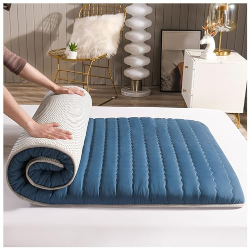 HUMAJORY Japanische Bodenmatratze, Futon-Matratze, Faltbare Rollmatratze, Matte, Isomatte, Schlafsaal, Liege, Kissen, Bett for Outdoor, Indoor, Camping, Gästeauto(Blue,200x220cm)