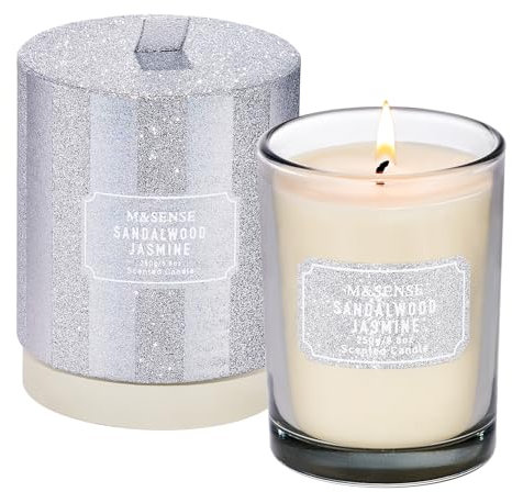 M&SENSE Duftkerzen Sandelholz Jasmin im Glas Kerze mit sauberer Verbrennung bis zu 50 Stunden aus Sojawachs natürliche Duftkerze 250g Geschenke für Frauen Muttertag Weihnachtskerze