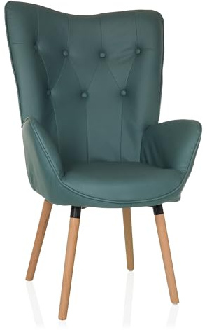 hjh LIVING Ohrensessel in Velour-Optik HAVENIO I Sessel für Wohnzimmer Schlafzimmer, Polsterstuhl mit Holzbeinen, Stoff Mint