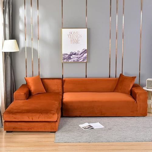 Odot Sofa Überzug,Sofabezug Ecksofa,Couch Überzug für 1/2/3/4 Sitzer,Frische Uni-Farben Sofa Überzug,Elastische sofabezug L Form rutschfest Sofaschoner,für Schmücken (3-Sitzer,Dunkel Orange)