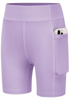 Arshiner flickor shorts sportleggings barn cykelshorts hög midja tights gym shorts med ficka 5-12 år, Lila, 7-8 År