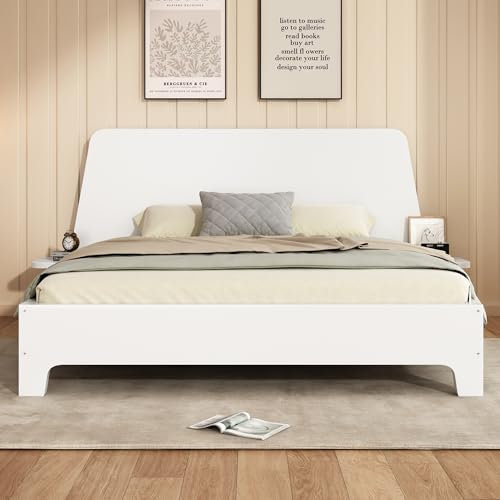 Idemon Massivholzbett 160x200cm, Doppelbett Bettgestell mit Stauraum-Kopfteil und Lattenrost, Weiß, Leicht zu Montieren,Stabil und Langlebig (Ohne Matratze)