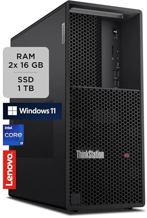 Lenovo - Workstation Desktop ThinkStation P3 Tower, Pc Fisso Ufficio con Windows 11 Pro, Intel Core i9-14900, RAM 2X16GB UDIMM DDR5-4400 Non-ECC, 1TB SSD NVMe - Computer con Espandibilità PCIe