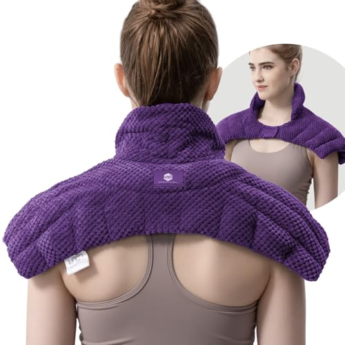 UNCN Großer Weizensack, mikrowellengeeignet für Nacken und Schulter, Mikrowellen-Wärmekissen zur Schmerzlinderung, Schulter-Nackenwärmer mit natürlicher Wärmetherapie, Lila