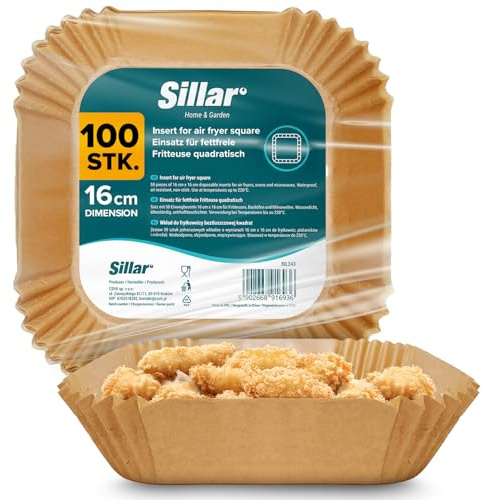Sillar Backpapier für Heißluftfritteuse Airfryer Backpapier Quadratische 16x16cm 100 Stück Ölfest Antihaftbeschichtung Pergamentpapier Airfryer Zubehör für Heißluftfritteuse Ofen Mikrowelle bis 220°C