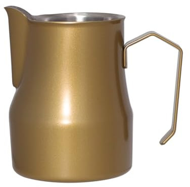 WENYOG Pot à Lait Pichet à Mousse de Lait en Acier Inoxydable, versez sur Une Bouilloire à café, Expresso, Tasse à Mousse de Lait à la Vapeur(350ml,Gold)