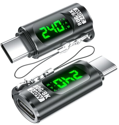 240W USB C Adapter Power Meter Tester (2 Pack) - Spannung Strom Power LED Digital Display, Typ C Stecker auf Buchse Verlängerungsstecker für iPhone 15/16, MacBook, iPad & mehr USBC Kabel/Geräte