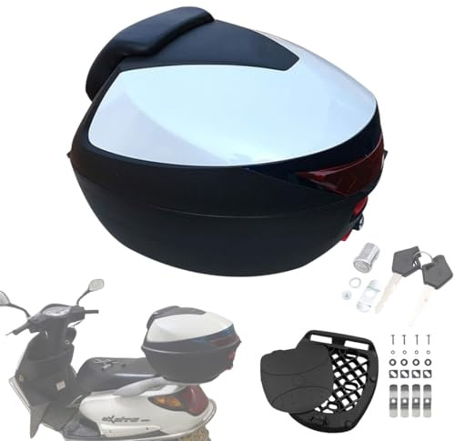pykaaiiu Motorradkoffer Kofferraum Motorradkoffer Top Case Roller Koffer Helmkoffer PP-Abdeckung 33L Motorrad Kofferraum Mit Press-Lock-Schließsystem Für Roller, Motorrad, Mofa & Quad(Weiß)