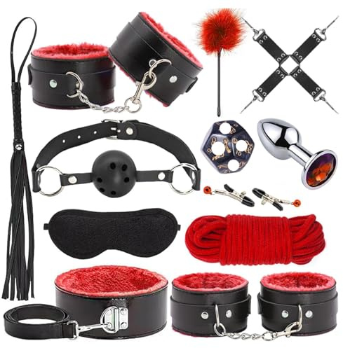 Set de Bondage SM para Parejas Set Completo con Antifaz Tapón Anal y Látigo de Plumas de Ganso Juguete de Bondage Premium para Principiantes y Profesionales Kit SM Extremo para Juegos Eróticos