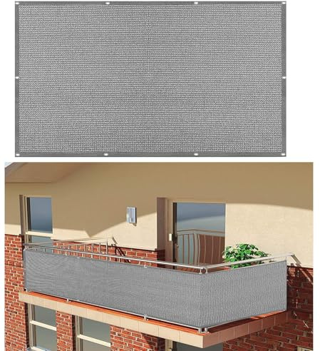 Brise Vue pour Balcon 45 x 200 cm Protection Solaire Respirant Cache Vue Balcon, Protection UV Renforcé avec Oeillets et Cordons Pare Vue Balcon Facile à Installer, pour Balcon Patio, Gris Clair