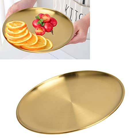 Nikou Servierschalen aus Edelstahl, Verdickte Rundes Grillplatte, Goldene Dertplatte Edelstahl Tablett Platter 23 cm, Teller Geschirr für Partys und Versammlungen