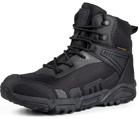 FREE SOLDIER Men's Waterproof Tactical Work Boots Lightweight Comfortable Combat Hiking Boots(Classic Black 10.5)