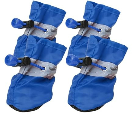 JXpxbao Hundeschuhe Pfotenschutz, 4 Stück Wasserdicht Hunde Schuhe Outdoor Mit Rutschfester Sohle, Verstellbarem Reflektierendem Klettverschluss Hundestiefel Für Kleine Und Mittlere Hunde (5,Blau)
