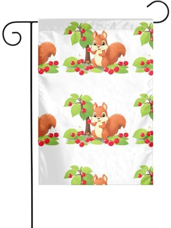 HYTTER Little squirrel under the cherry tree Printing Garden Flag Courtyard Decoration 12x18in for Garden terrace balcony