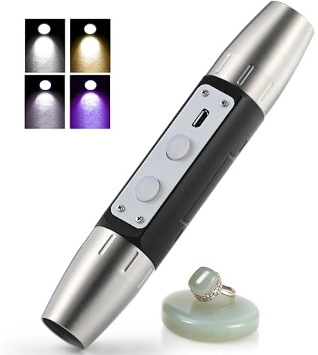 Lumirio Gemstones Flashlight, Super Bright Gemstones Appraisal Light, Rechargeable UV Yellow White 365nm 395nm Purple Flashlight for Gem Stones Wooden Jewelry