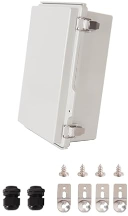 Vangoshell Waterproof Junction Box IP67, ABS Plastic Electrical Enclosure with Hinged Grey Cover, Mounting Plate, Wall Brackets & 2 Cable Glands 260x160x100mm (10.24x6.30x3.94) – Outdoor/Indoor Use