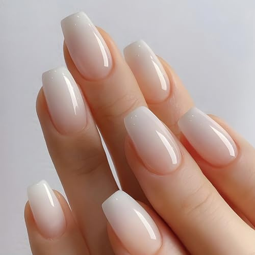 Ceboic 24 Stück French Press on Nails, Mittel Eckig Künstliche Nägel zum Aufkleben, Nude Gradient Kunstnägel, Acryl Full Cover Kunstnägel zum Aufkleben, Ballerina Fake Nails für Frauen & Mädchen