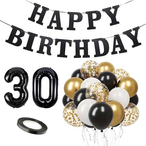 30 Geburtstag Deko, 30 Luftballon Zahl, 30 Geburtstag Männer Deko, Folienballon Schwarz für 30er Geburtstage Ballons Tortendeko für Dekoration Mann Frau Geburtstagsparty Jubiläum