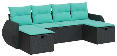 vidaXL Loungegrupp med dynor 6 delar svart konstrotting
