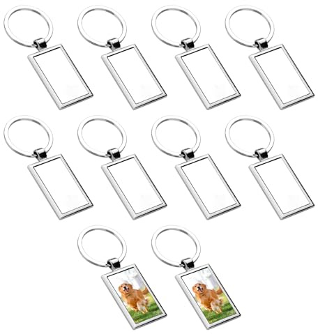 Realand Lot de 10 porte-clés vierges rectangulaires en métal par sublimation - Transfert thermique - Avec porte-clés pour photo, cadeau, loisirs créatifs
