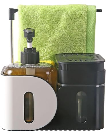 Dispenser di sapone ricaricabile da cucina con portasciugamani, dispenser di sapone manuale, per piano di lavoro, hotel, camper, igiene corporea e stoviglie