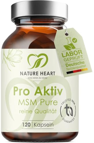 Nature Heart MSM Pure Pro Aktiv 120 Kapseln – 500 mg organischer Schwefel | hochreines MSM 99,9%, vegan, ohne Zusatzstoffe, für Gelenke, Muskeln, Knochen & Bindegewebe