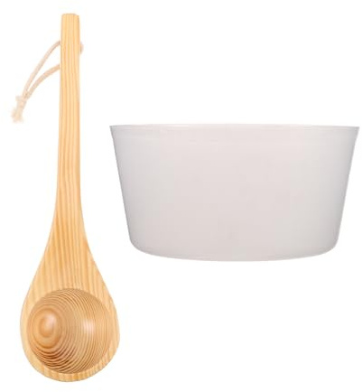 LALADEFIEE Cubo de Sauna de Madera Inserto Reutilizable de Plástico 4 L y Cucharón de Abeto para Baño de Pies Spa, Accesorio Ergonómico Compatible para Baño Terapéutico y Cuidado Personal