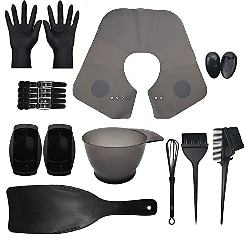 Kit de coloration pour cheveux 17 pièces avec bol teinté, brosse, cache-oreille, gants, planche à surligner, cape mélangeuse pour salon et usage domestique