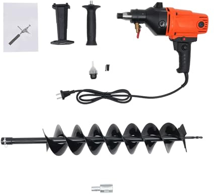 Tarière électrique 220 V 1900 W avec foret de 80 cm - Vitesse de rotation progressive : 1000 tr/min - Pour jardin, ferme, clôture sur sol argileux / sol sable