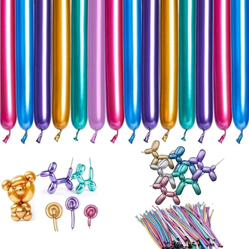DIY Dekoration Lange Deko Ballons Metallic Luftballons 200 Stück | Modellierballons 260Q | Bunte Lange Luftballon XL | Mix Latex Pastel Party Ballons | 30cm Länge | Sortierte Farben | Ohne Pumpe